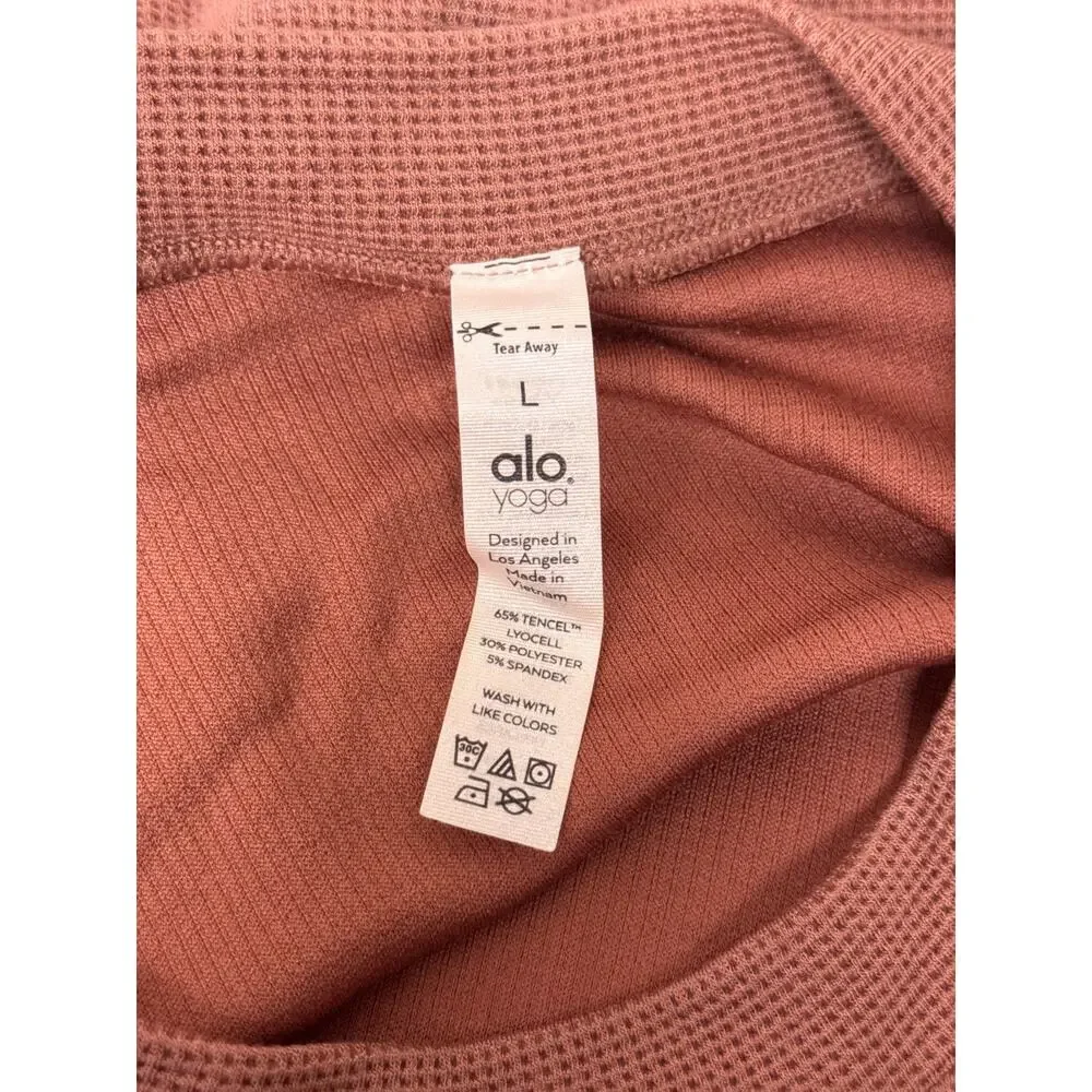 ALO Yoga Waffle Knit Crop Shirt Top Large Womens Dusty Pink
